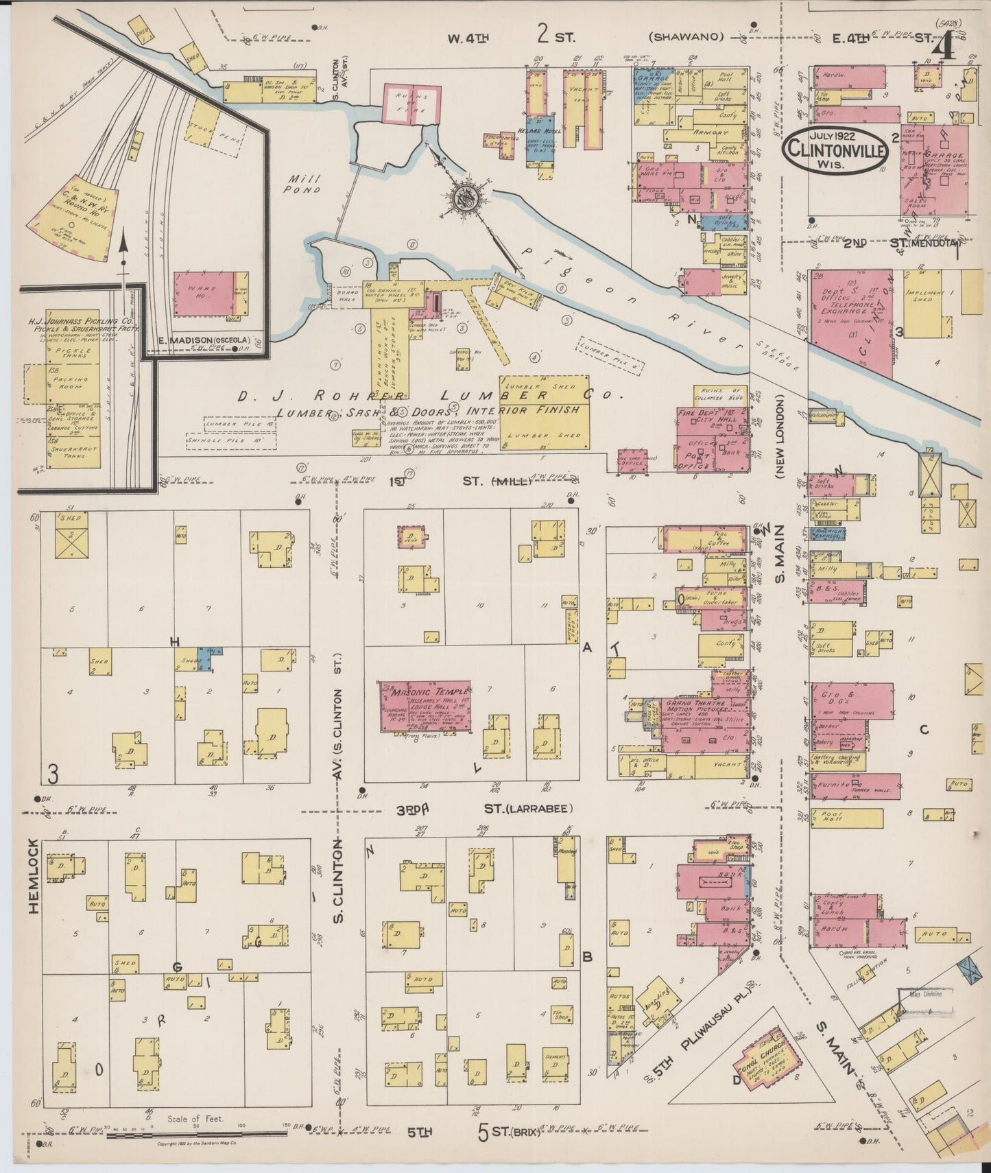 Sanborn Fire Insurance Map from Clintonville, Waupaca County, Wisconsin (1922), Sheet #0004 - Historic Sanborn Fire Insurance Map Print, vintage old map wall art, antique decor, genealogy gift, Wisconsin Wisconsin map