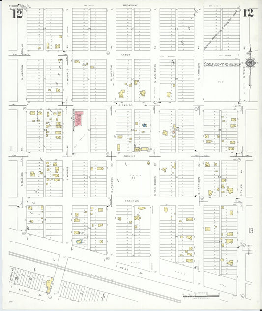 Sanborn Fire Insurance Map from Pierre, Hughes County, South Dakota (1941), Sheet #0012 - Historic Sanborn Fire Insurance Map Print, vintage old map wall art, antique decor, genealogy gift, South Dakota South Dakota map