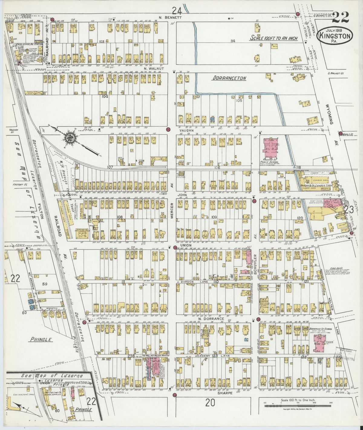 Sanborn Fire Insurance Map from Kingston, Luzerne County, Pennsylvania (1919), Sheet #0022 - Complete Map Set gallery image, historic Sanborn map, vintage wall art, Pennsylvania Pennsylvania