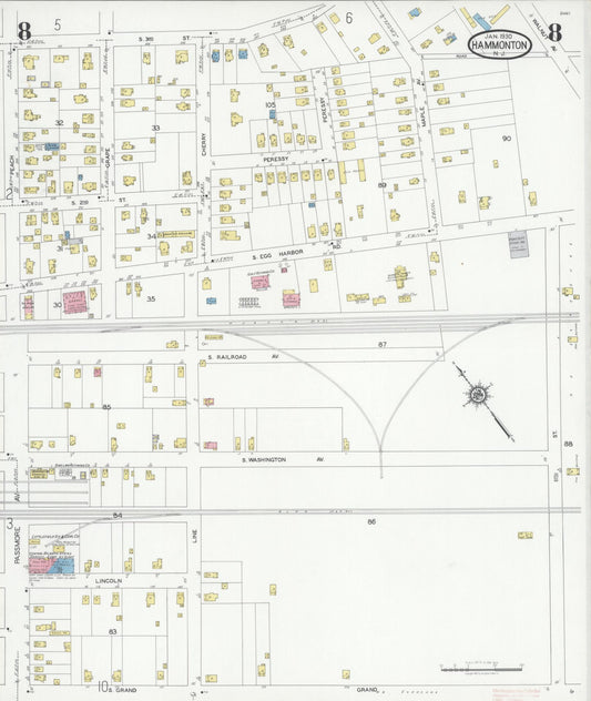 Sanborn Fire Insurance Map from Hammonton, Atlantic County, New Jersey (1930), Sheet #0008 - Historic Sanborn Fire Insurance Map Print, vintage old map wall art, antique decor, genealogy gift, New Jersey New Jersey map