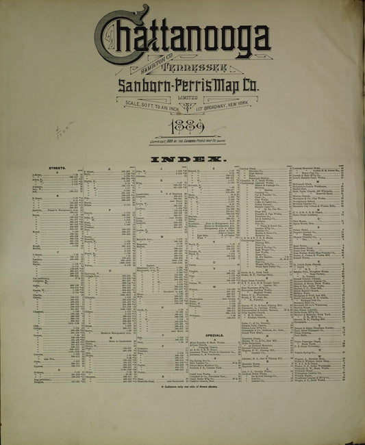 Sanborn Fire Insurance Map from Chattanooga, Hamilton County, Tennessee (1889), Sheet #0001 - Historic Sanborn Fire Insurance Map Print, vintage old map wall art, antique decor, genealogy gift, Tennessee Tennessee map