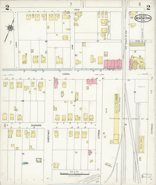 Sanborn Fire Insurance Map from New Smyrna, Valusia County, Florida (1924), Sheet #0002 - Historic Sanborn Fire Insurance Map Print, vintage old map wall art, antique decor, genealogy gift, Florida Florida map