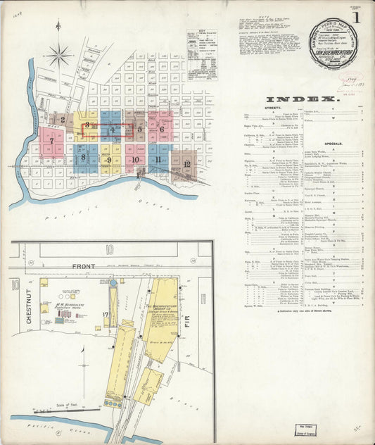 Sanborn Fire Insurance Map from San Buenaventura, Ventura County, California (1892), Sheet #0001 - Complete Map Set gallery image, historic Sanborn map, vintage wall art, California California