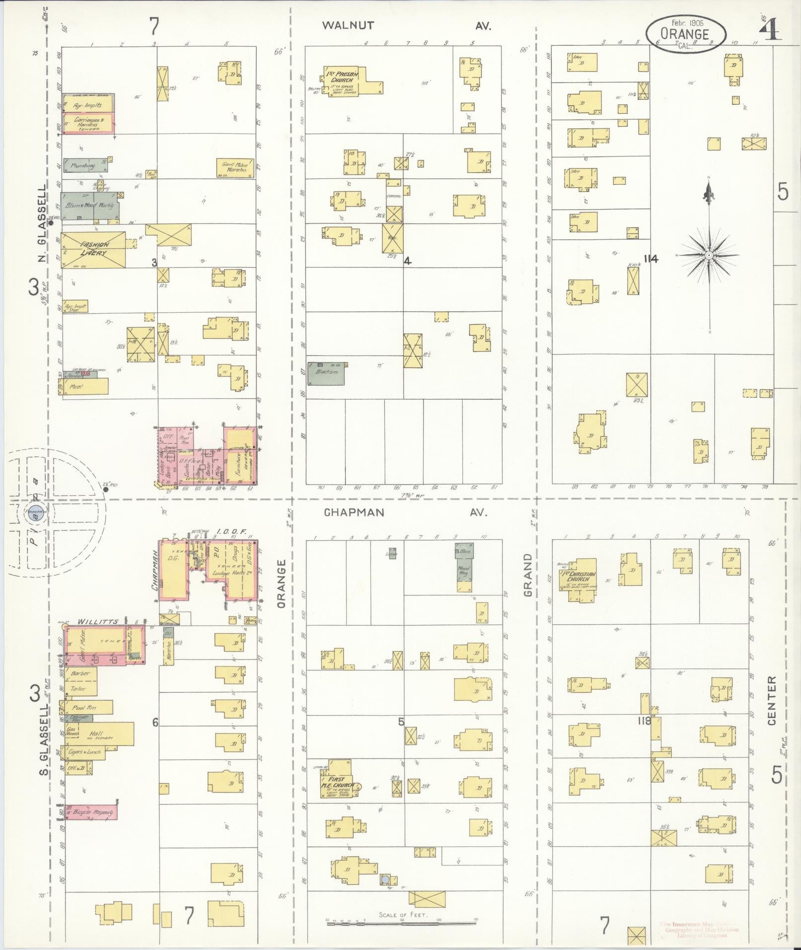 Sanborn Fire Insurance Map from Orange, Orange County, California (1905), Sheet #0004 - Complete Map Set gallery image, historic Sanborn map, vintage wall art, California California