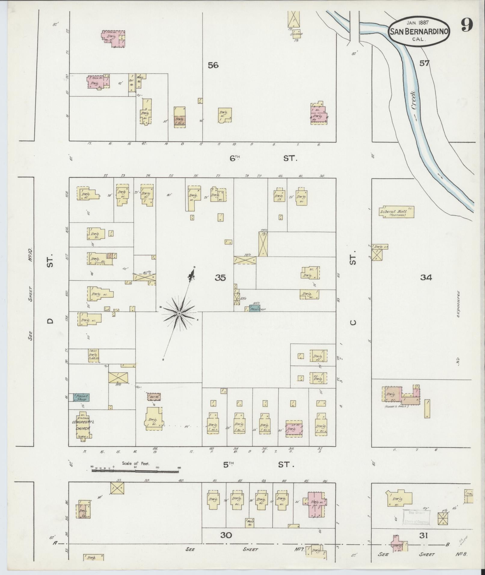 Sanborn Fire Insurance Map from San Bernardino, San Bernardino County, California (1887), Sheet #0009 - Complete Map Set gallery image, historic Sanborn map, vintage wall art, California California
