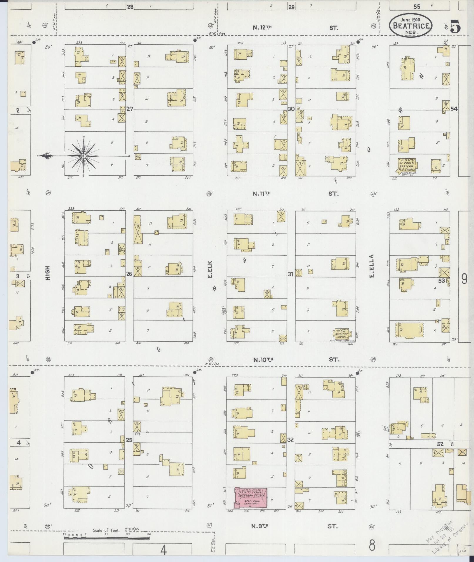 Sanborn Fire Insurance Map from Beatrice, Gage County, Nebraska (1906), Sheet #0005 - Complete Map Set gallery image, historic Sanborn map, vintage wall art, Nebraska Nebraska