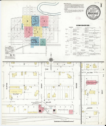 Sanborn Fire Insurance Map from Marengo, Iowa County, Iowa (1911), Sheet #0001 - Historic Sanborn Fire Insurance Map Print, vintage old map wall art