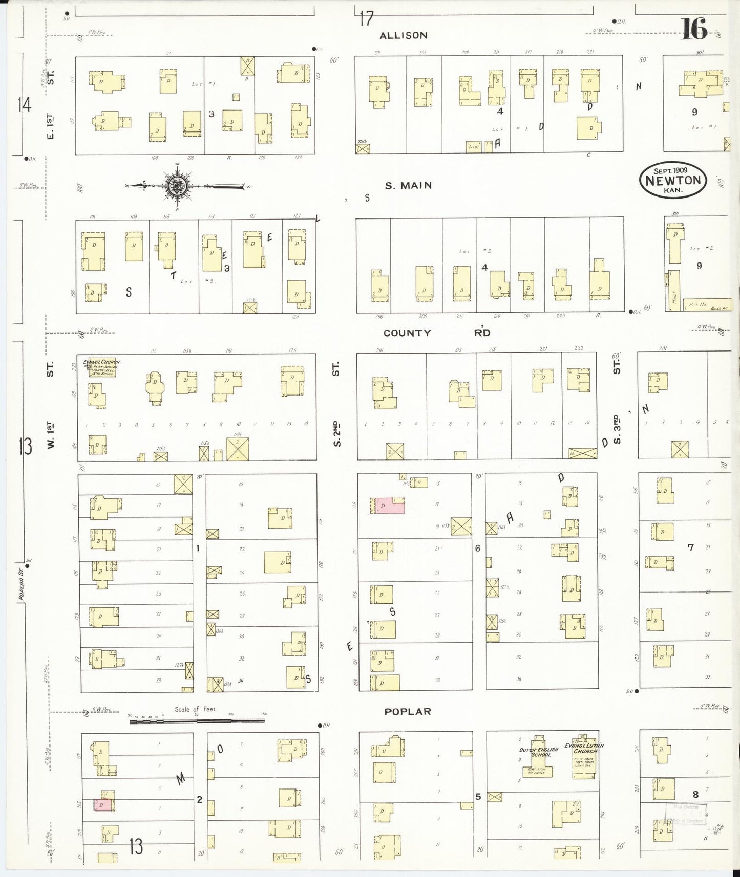 Sanborn Fire Insurance Map from Newton, Harvey County, Kansas (1909), Sheet #0016 - Complete Map Set gallery image, historic Sanborn map, vintage wall art, Kansas Kansas