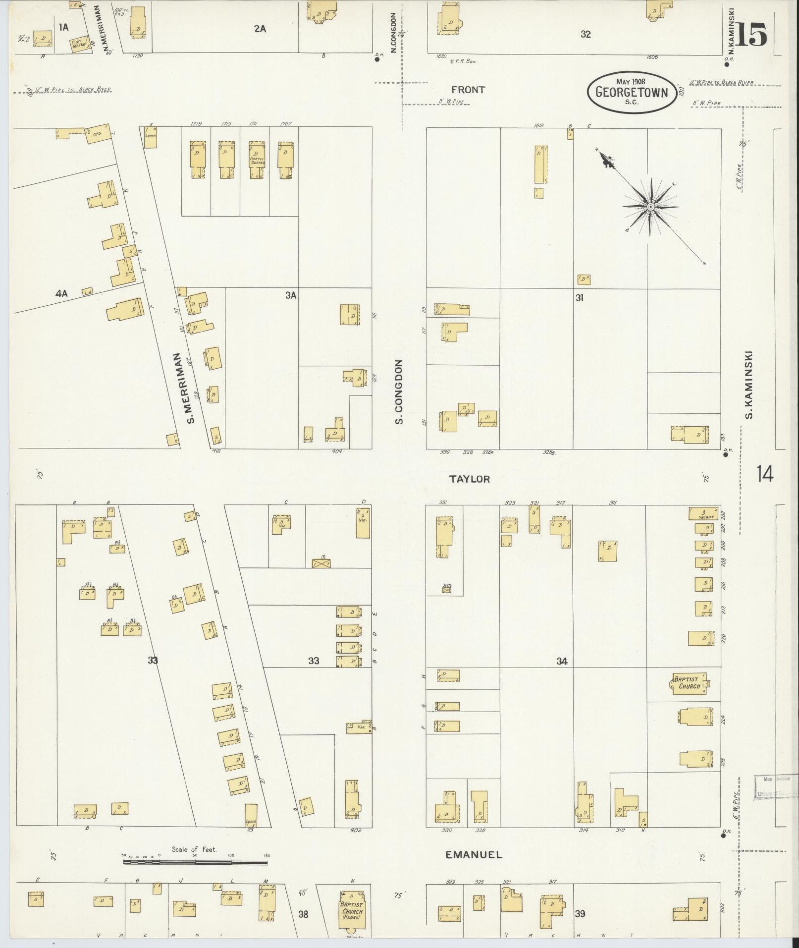 Sanborn Fire Insurance Map from Georgetown, Georgetown County, South Carolina (1908), Sheet #0015 - Complete Map Set gallery image, historic Sanborn map, vintage wall art, South Carolina South Carolina