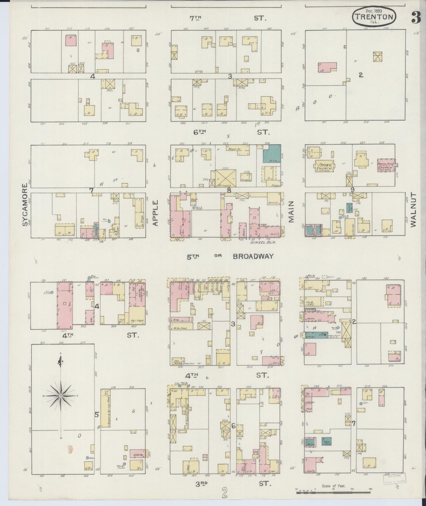 Sanborn Fire Insurance Map from Trenton, Clinton County, Illinois (1893), Sheet #0003 - Complete Map Set gallery image, historic Sanborn map, vintage wall art, Illinois Illinois