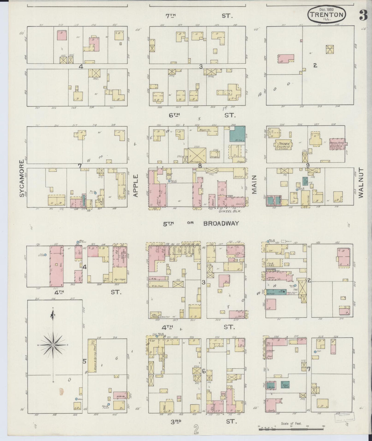 Sanborn Fire Insurance Map from Trenton, Clinton County, Illinois (1893), Sheet #0003 - Complete Map Set gallery image, historic Sanborn map, vintage wall art, Illinois Illinois