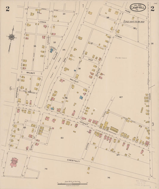 Sanborn Fire Insurance Map from Camp Hill, Cumberland County, Pennsylvania (1923), Sheet #0002 - Historic Sanborn Fire Insurance Map Print, vintage old map wall art, antique decor, genealogy gift, Pennsylvania Pennsylvania map