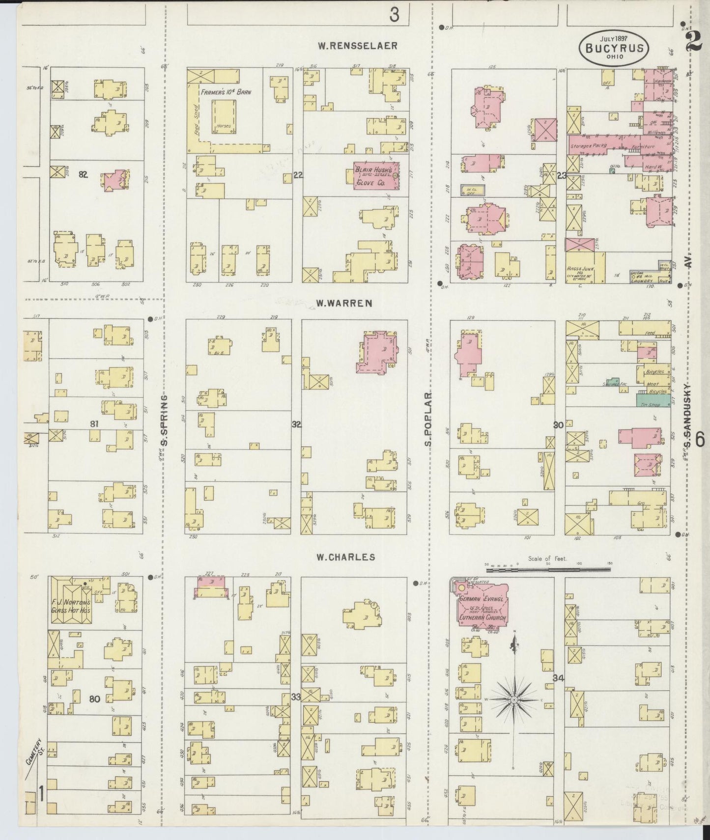 Sanborn Fire Insurance Map from Bucyrus, Crawford County, Ohio (1897), Sheet #0002 - Historic Sanborn Fire Insurance Map Print, vintage old map wall art, antique decor, genealogy gift, Ohio Ohio map