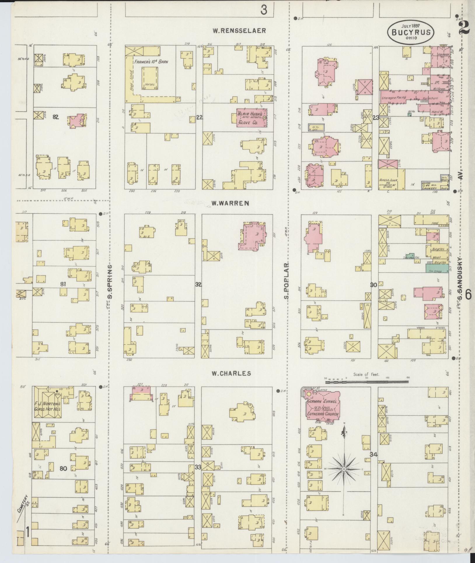 Sanborn Fire Insurance Map from Bucyrus, Crawford County, Ohio (1897), Sheet #0002 - Historic Sanborn Fire Insurance Map Print, vintage old map wall art, antique decor, genealogy gift, Ohio Ohio map