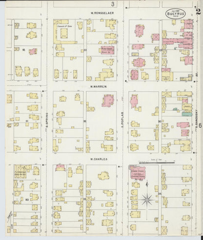 Sanborn Fire Insurance Map from Bucyrus, Crawford County, Ohio (1897), Sheet #0002 - Historic Sanborn Fire Insurance Map Print, vintage old map wall art, antique decor, genealogy gift, Ohio Ohio map