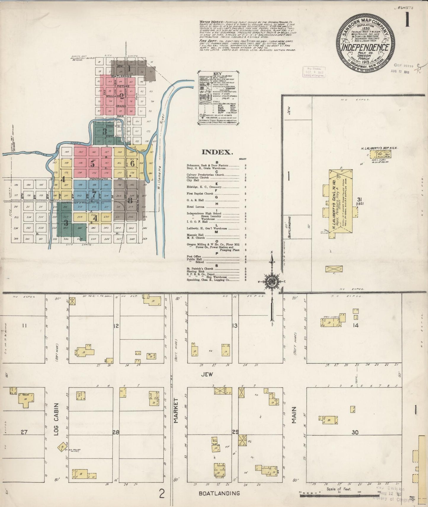 Sanborn Fire Insurance Map from Independence, Polk County, Oregon (1913), Sheet #0001 - Complete Map Set gallery image, historic Sanborn map, vintage wall art, Oregon Oregon
