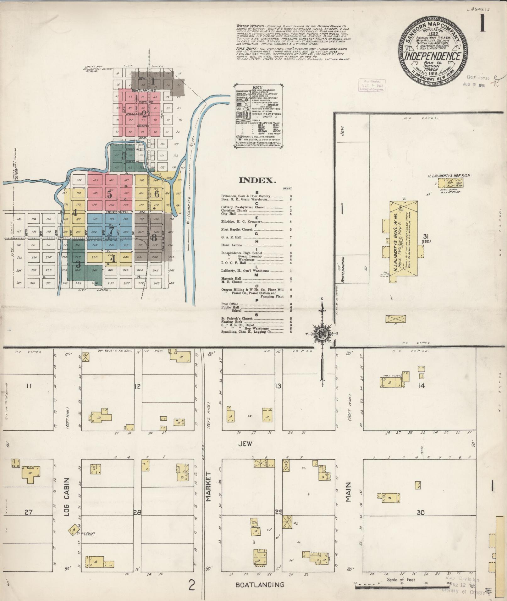 Sanborn Fire Insurance Map from Independence, Polk County, Oregon (1913), Sheet #0001 - Complete Map Set gallery image, historic Sanborn map, vintage wall art, Oregon Oregon