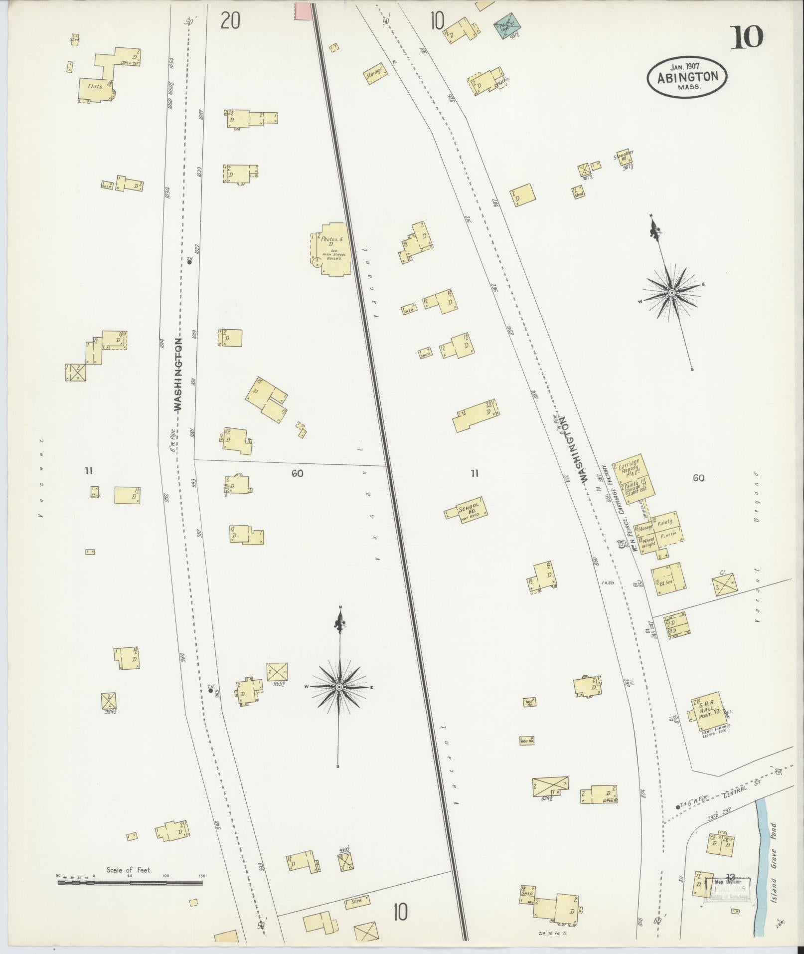 Sanborn Fire Insurance Map from Abington, Plymouth County, Massachusetts (1907), Sheet #0010 - Complete Map Set gallery image, historic Sanborn map, vintage wall art, Massachusetts Massachusetts