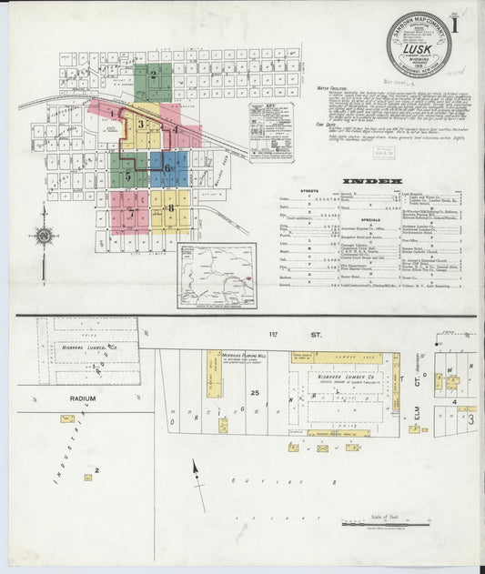 Sanborn Fire Insurance Map from Lusk, Niobrara County, Wyoming (1919), Sheet #0001 - Complete Map Set gallery image, historic Sanborn map, vintage wall art, Wyoming Wyoming