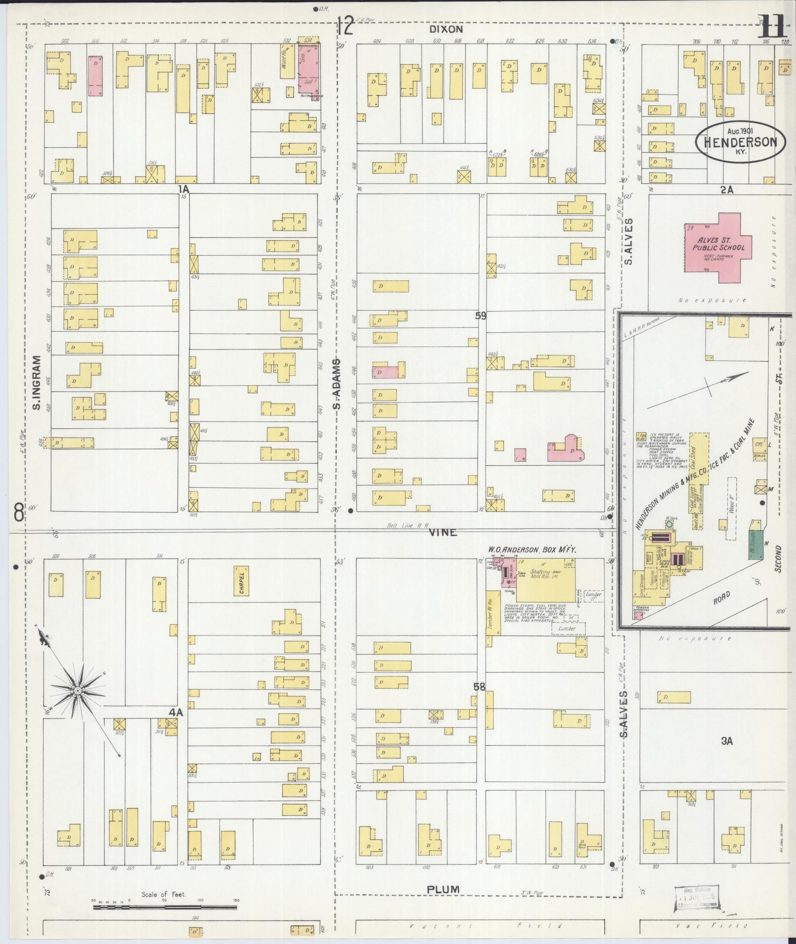 Sanborn Fire Insurance Map from Henderson, Henderson County, Kentucky (1901), Sheet #0011 - Historic Sanborn Fire Insurance Map Print, vintage old map wall art, antique decor, genealogy gift, Kentucky Kentucky map