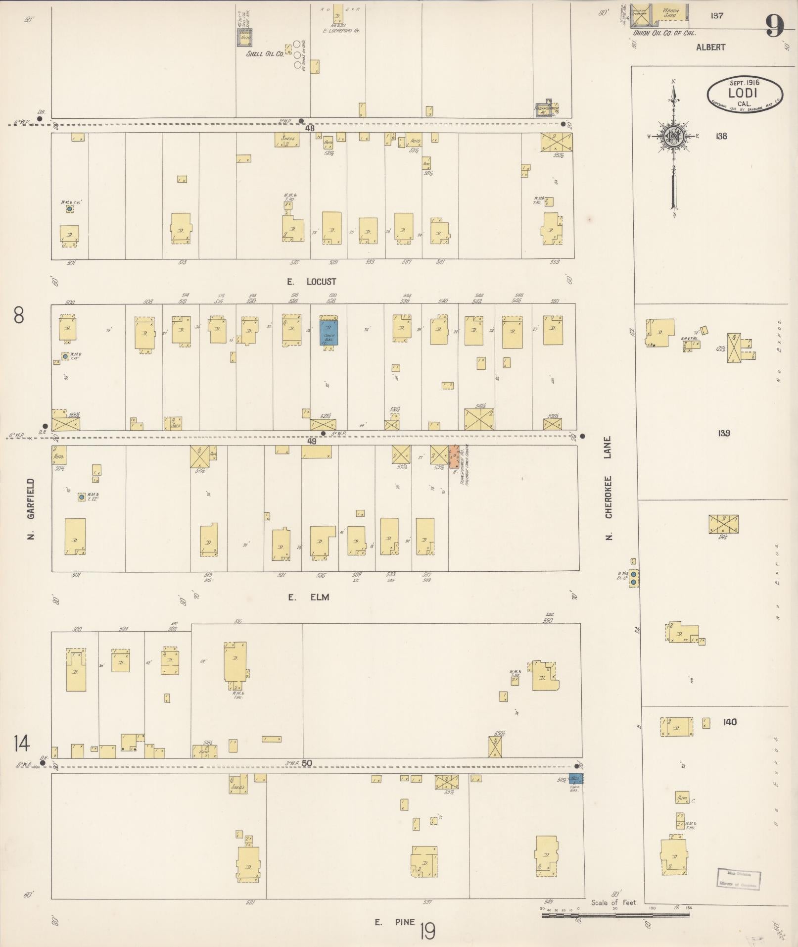 Sanborn Fire Insurance Map from Lodi, San Joaquin County, California (1916), Sheet #0009 - Historic Sanborn Fire Insurance Map Print, vintage old map wall art, antique decor, genealogy gift, California California map