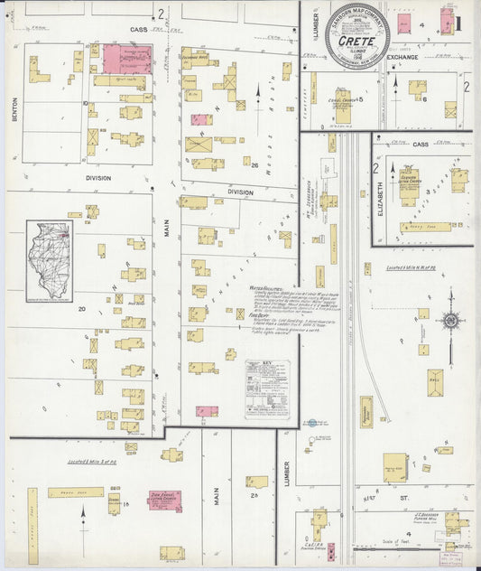 Sanborn Fire Insurance Map from Crete, Will County, Illinois (1916), Sheet #0001 - Historic Sanborn Fire Insurance Map Print, vintage old map wall art, antique decor, genealogy gift, Illinois Illinois map