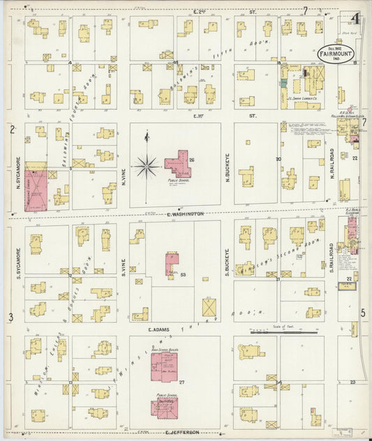 Sanborn Fire Insurance Map from Fairmount, Grant County, Indiana (1902), Sheet #0004 - Historic Sanborn Fire Insurance Map Print, vintage old map wall art, antique decor, genealogy gift, Indiana Indiana map