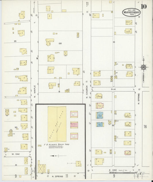 Sanborn Fire Insurance Map from Murfreesboro, Rutherford County, Tennessee (1914), Sheet #0010 - Historic Sanborn Fire Insurance Map Print, vintage old map wall art, antique decor, genealogy gift, Tennessee Tennessee map