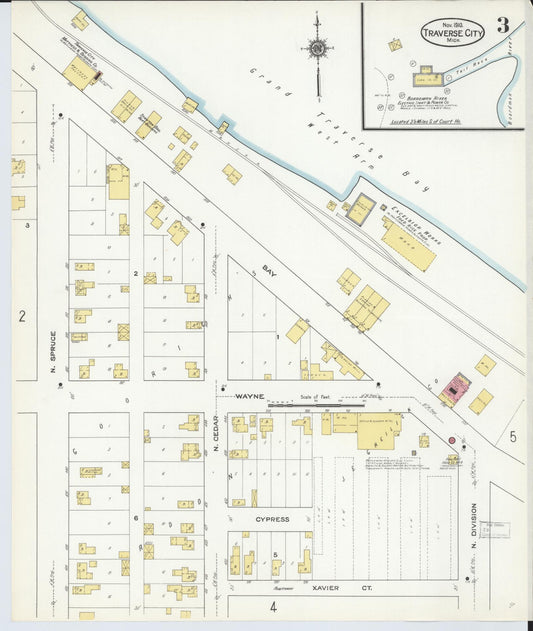 Sanborn Fire Insurance Map from Traverse City, Grand Traverse County, Michigan (1910), Sheet #0003 - Historic Sanborn Fire Insurance Map Print, vintage old map wall art, antique decor, genealogy gift, Michigan Michigan map