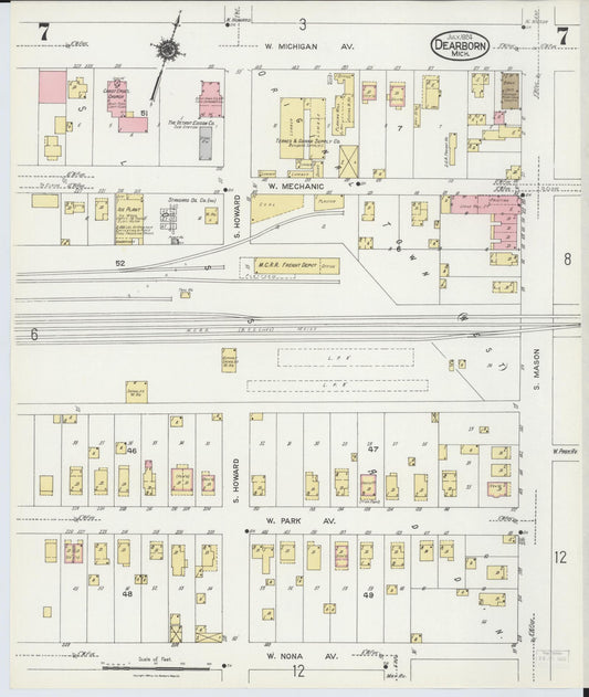 Sanborn Fire Insurance Map from Dearborn, Wayne County, Michigan (1924), Sheet #0007 - Historic Sanborn Fire Insurance Map Print, vintage old map wall art, antique decor, genealogy gift, Michigan Michigan map