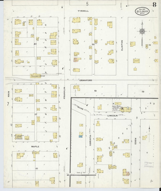 Sanborn Fire Insurance Map from Saint Louis, Gratiot County, Michigan (1910), Sheet #0008 - Historic Sanborn Fire Insurance Map Print, vintage old map wall art, antique decor, genealogy gift, Michigan Michigan map