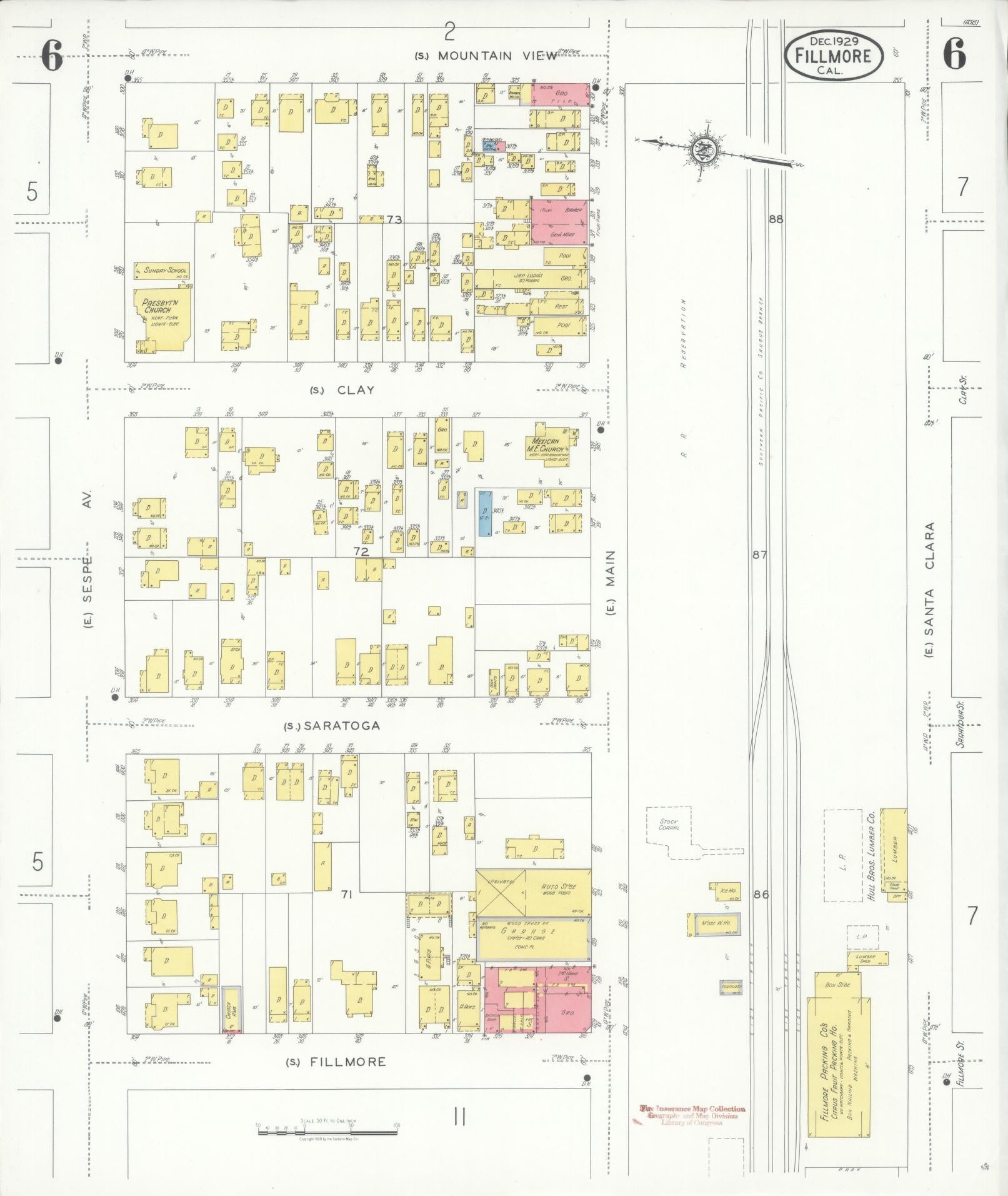 Sanborn Fire Insurance Map from Fillmore, Ventura County, California (1929), Sheet #0006 - Historic Sanborn Fire Insurance Map Print, vintage old map wall art, antique decor, genealogy gift, California California map