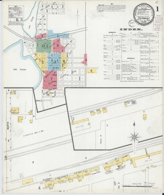 Sanborn Fire Insurance Map from Fairmont, Martin County, Minnesota (1900), Sheet #0001 - Historic Sanborn Fire Insurance Map Print, vintage old map wall art, antique decor, genealogy gift, Minnesota Minnesota map