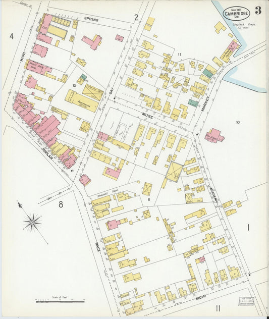 Dorchester, Maryland - 1901 - Sanborn Fire Insurance Map, Sheet #0003 - Historic Sanborn Fire Insurance Map Print, Dorchester Maryland 1901 0003 vintage old map wall art