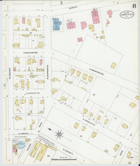 Sanborn Fire Insurance Map from Jerseyville, Jersey County, Illinois (1906), Sheet #0008 - Historic Sanborn Fire Insurance Map Print, vintage old map wall art, antique decor, genealogy gift, Illinois Illinois map