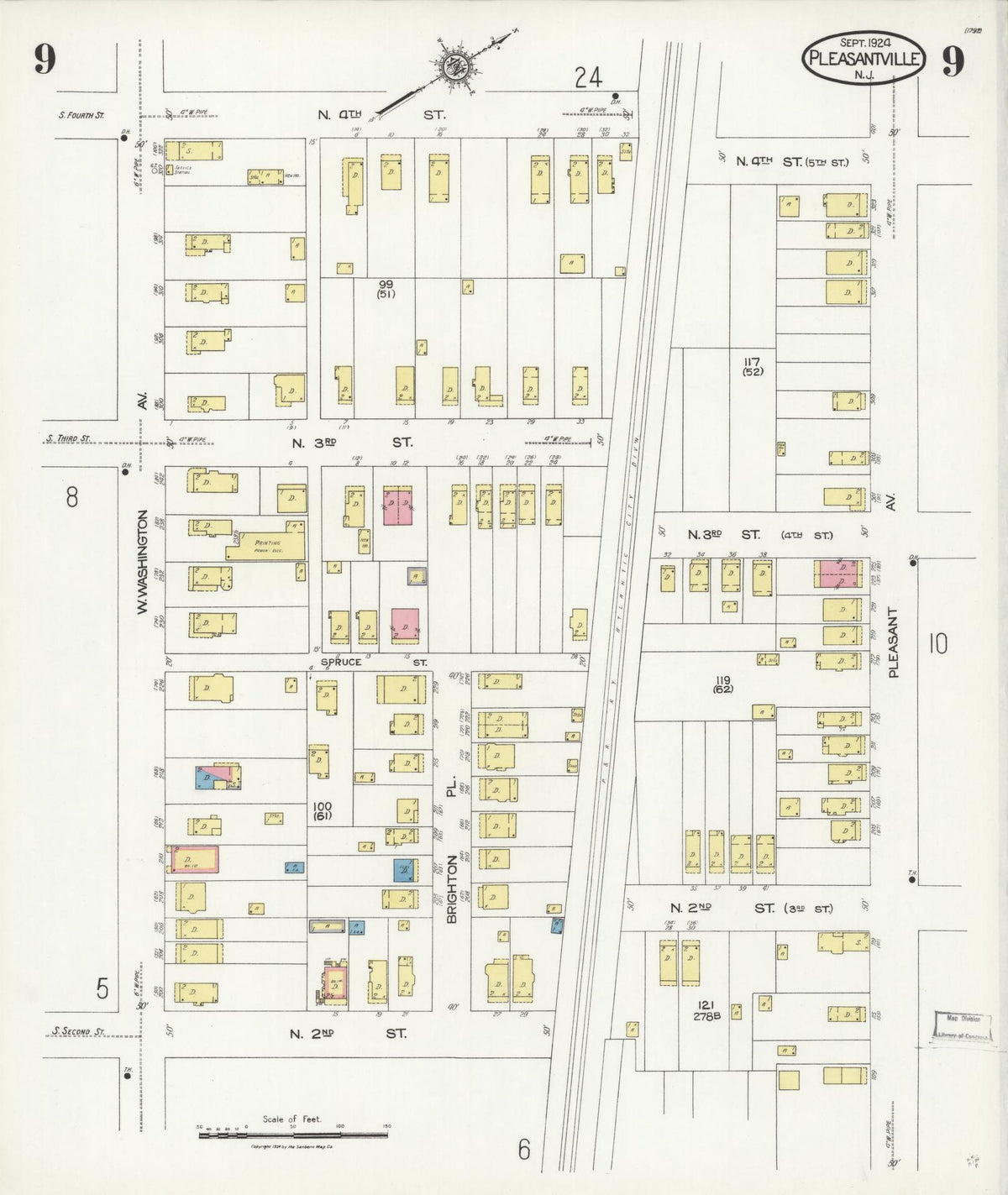 Sanborn Fire Insurance Map from Pleasantville, Atlantic County, New Jersey (1924), Sheet #0009 - Complete Map Set gallery image, historic Sanborn map, vintage wall art, New Jersey New Jersey