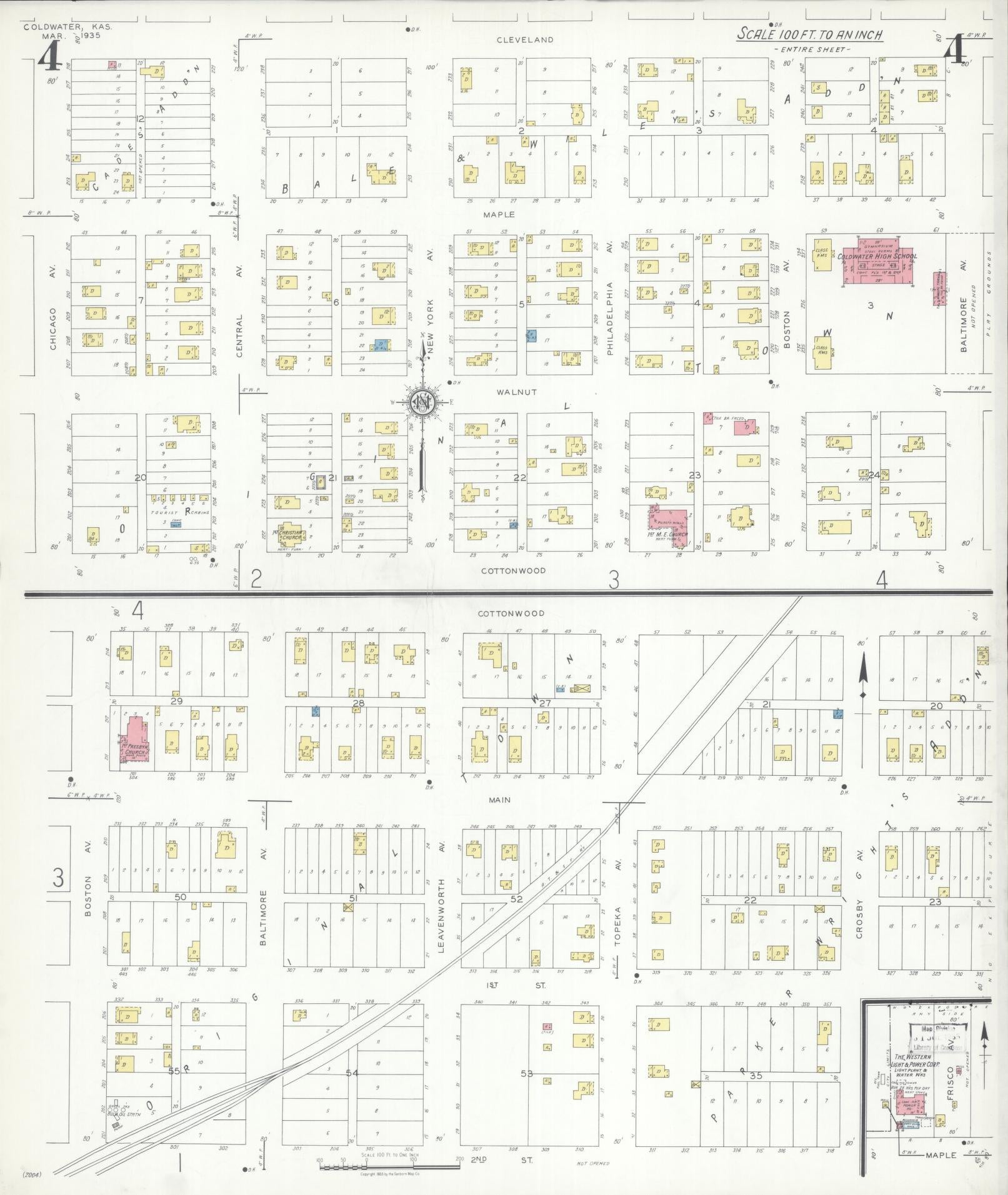 Sanborn Fire Insurance Map from Coldwater, Comanche County, Kansas (1935), Sheet #0004 - Complete Map Set gallery image, historic Sanborn map, vintage wall art, Kansas Kansas