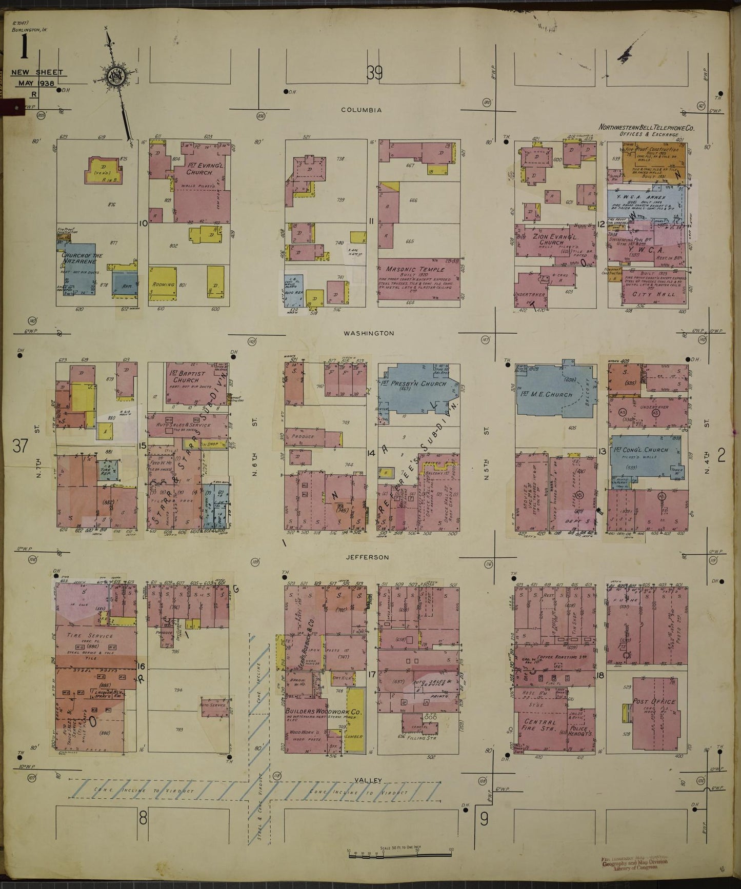 Sanborn Fire Insurance Map from Burlington, Des Moines County, Iowa. (1950) – Map View