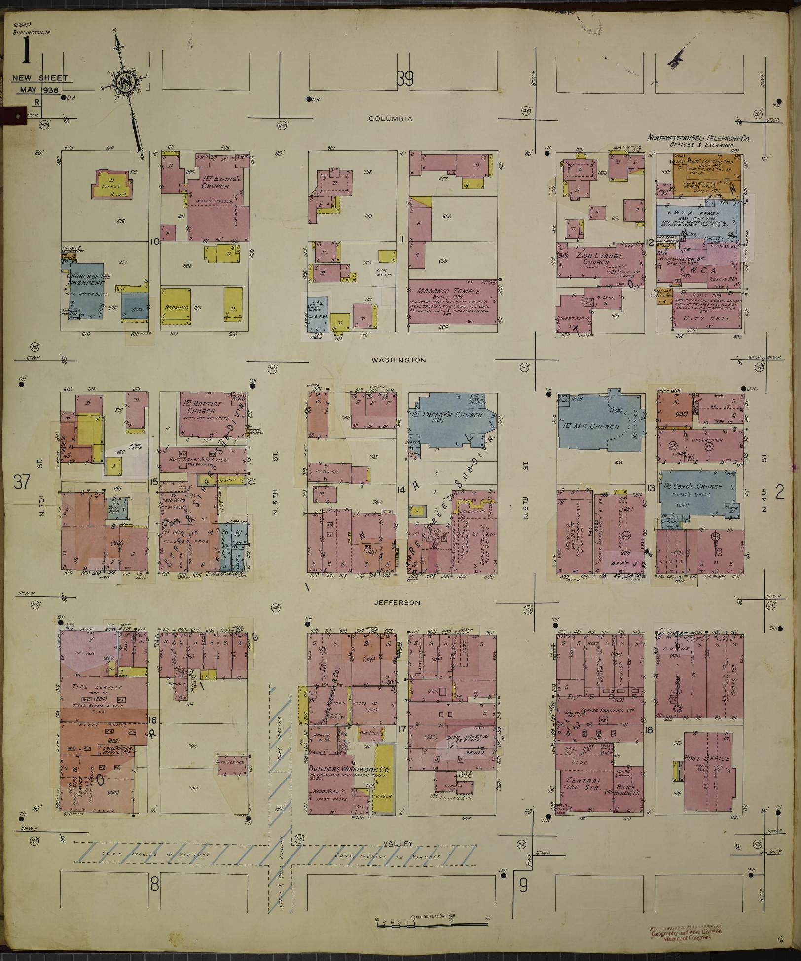 Sanborn Fire Insurance Map from Burlington, Des Moines County, Iowa. (1950) – Map View