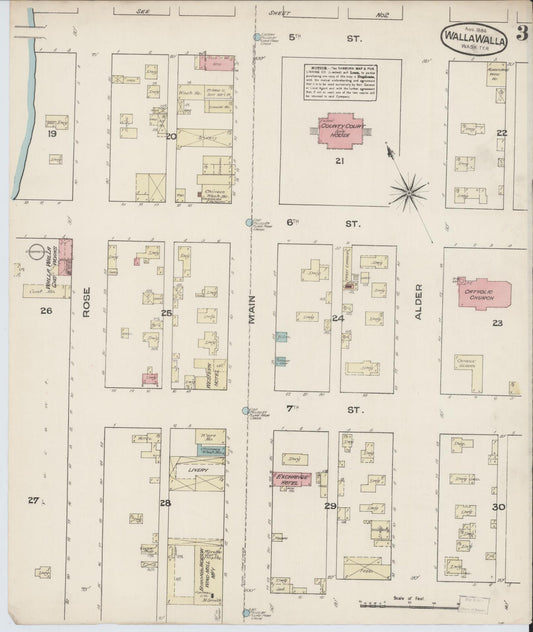 Sanborn Fire Insurance Map from Walla Walla, Walla Walla County, Washington (1884), Sheet #0003 - Historic Sanborn Fire Insurance Map Print, vintage old map wall art, antique decor, genealogy gift, Washington Washington map