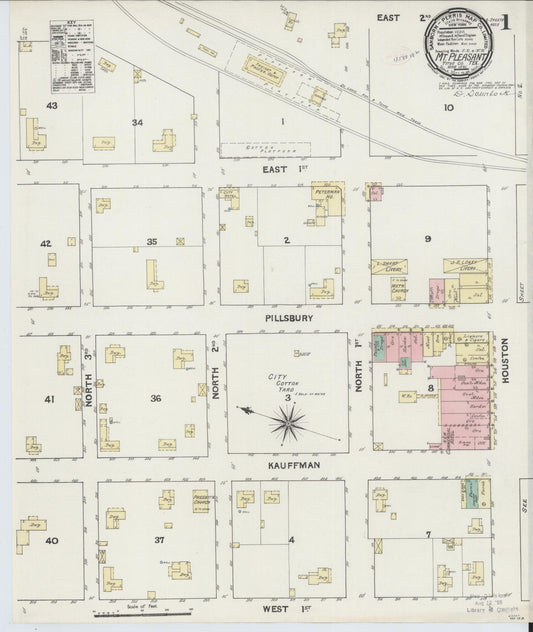 Sanborn Fire Insurance Map from Mount Pleasant, Titus County, Texas (1891), Sheet #0001 - Historic Sanborn Fire Insurance Map Print, vintage old map wall art, antique decor, genealogy gift, Texas Texas map