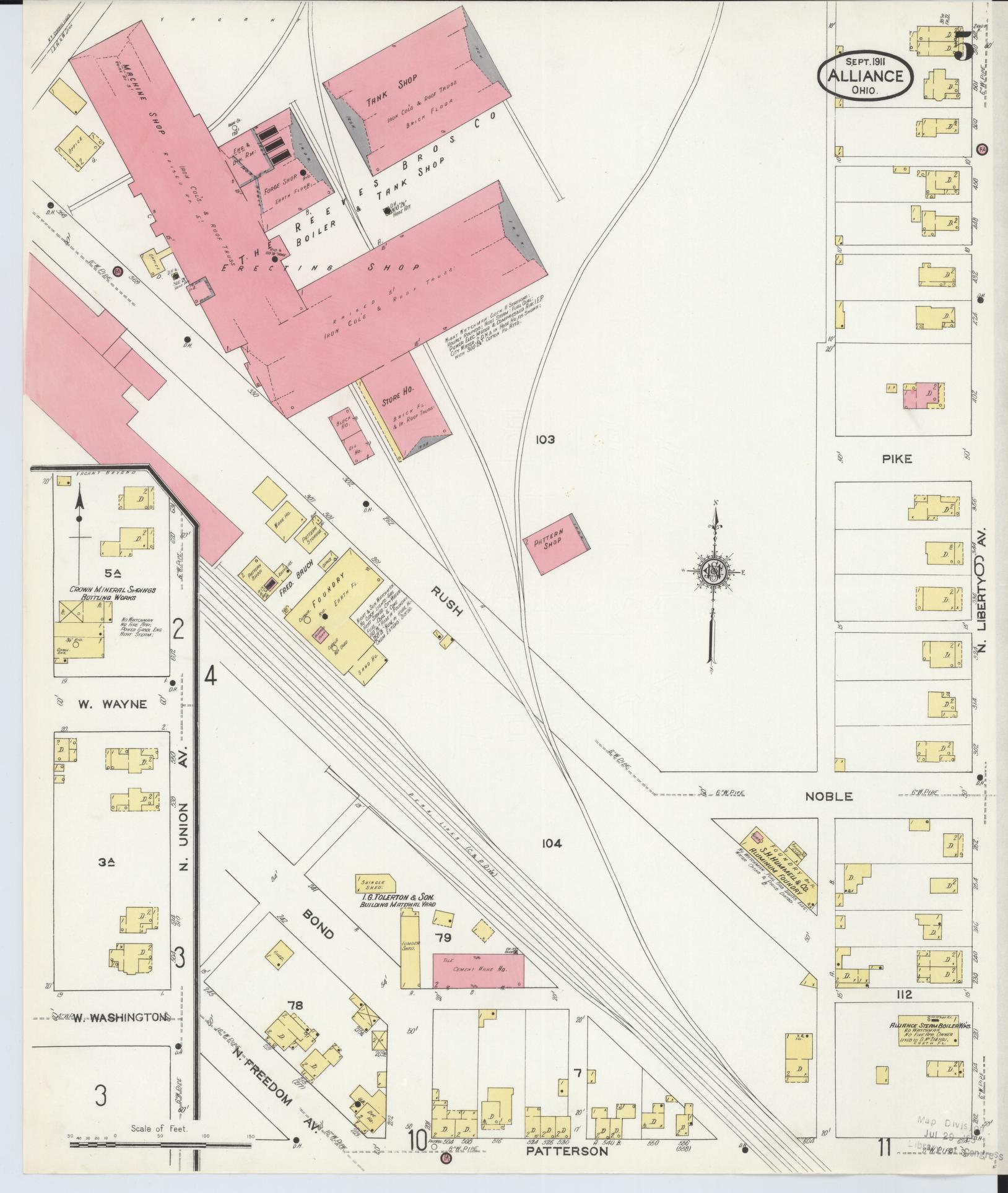 Sanborn Fire Insurance Map from Alliance, Stark County, Ohio (1911), Sheet #0005 - Historic Sanborn Fire Insurance Map Print, vintage old map wall art, antique decor, genealogy gift, Ohio Ohio map