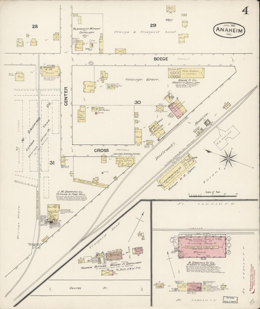Sanborn Fire Insurance Map from Anaheim, Orange County, California (1888), Sheet #0004 - Historic Sanborn Fire Insurance Map Print, vintage old map wall art, antique decor, genealogy gift, California California map
