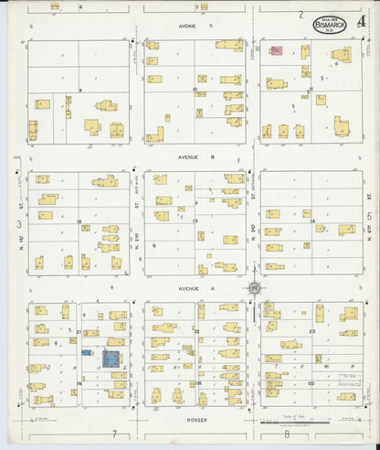 Sanborn Fire Insurance Map from Bismarck, Burleigh County, North Dakota (1919), Sheet #0004 - Complete Map Set gallery image, historic Sanborn map, vintage wall art, North Dakota North Dakota