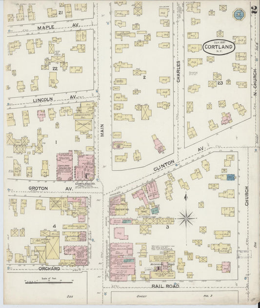 Sanborn Fire Insurance Map from Cortland, Cortland County, New York (1887), Sheet #0002 - Complete Map Set gallery image, historic Sanborn map, vintage wall art, New York New York