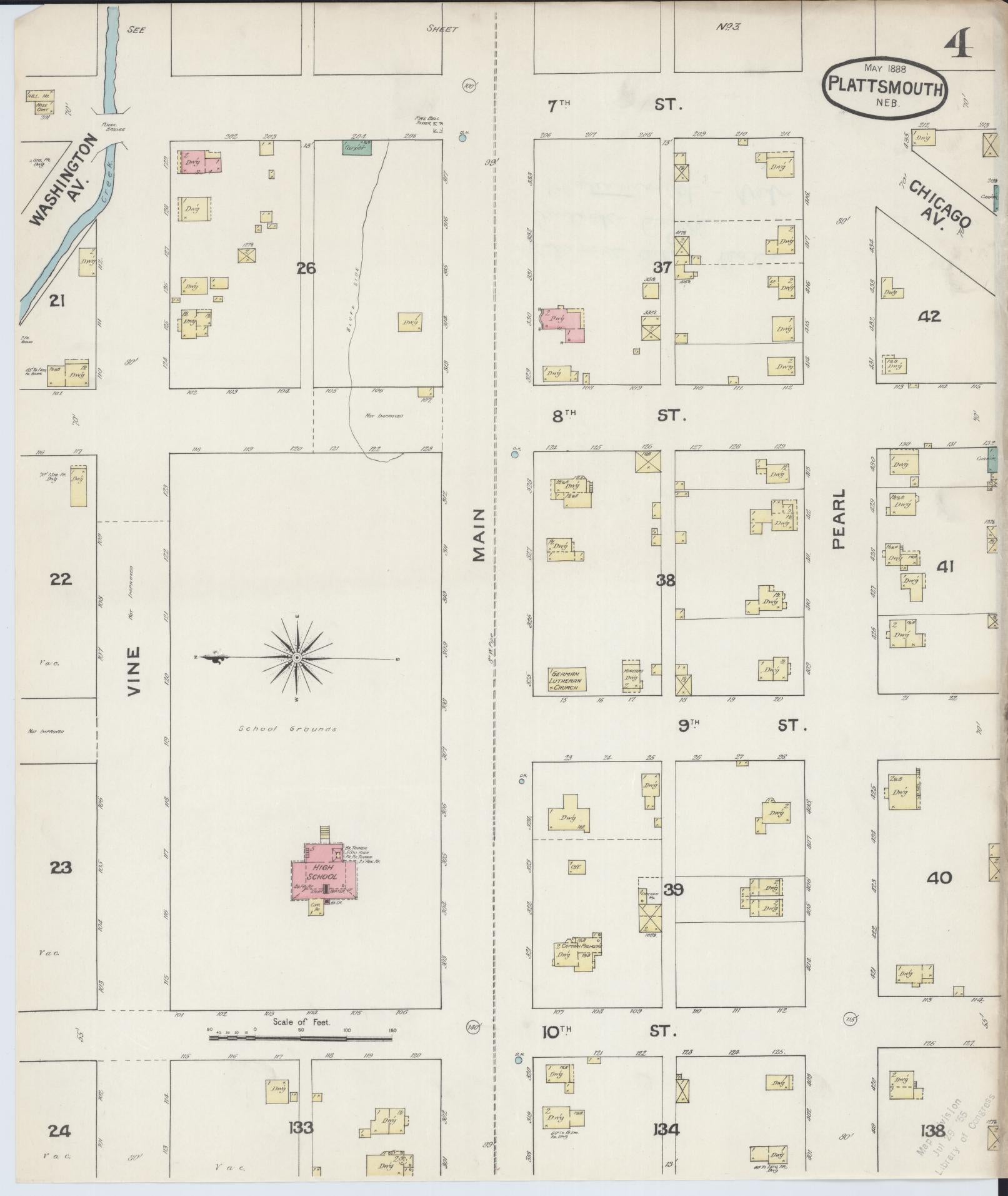 Sanborn Fire Insurance Map from Plattsmouth, Cass County, Nebraska (1888), Sheet #0004 - Historic Sanborn Fire Insurance Map Print, vintage old map wall art, antique decor, genealogy gift, Nebraska Nebraska map