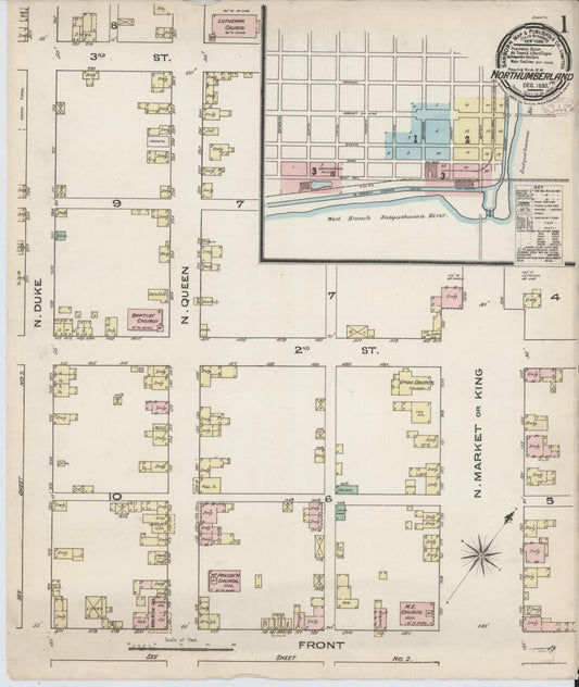 Sanborn Fire Insurance Map from Northumberland, Northumberland County, Pennsylvania (1885), Sheet #0001 - Historic Sanborn Fire Insurance Map Print, vintage old map wall art, antique decor, genealogy gift, Pennsylvania Pennsylvania map