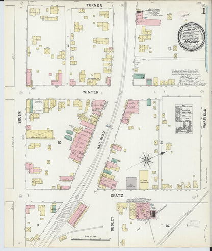 Sanborn Fire Insurance Map from Midway, Woodford County, Kentucky (1891), Sheet #0001 - Complete Map Set gallery image, historic Sanborn map, vintage wall art, Kentucky Kentucky