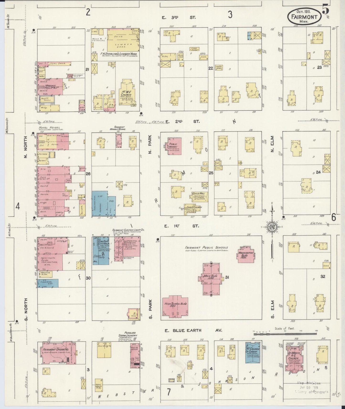 Sanborn Fire Insurance Map from Fairmont, Martin County, Minnesota (1911), Sheet #0005 - Complete Map Set gallery image, historic Sanborn map, vintage wall art, Minnesota Minnesota