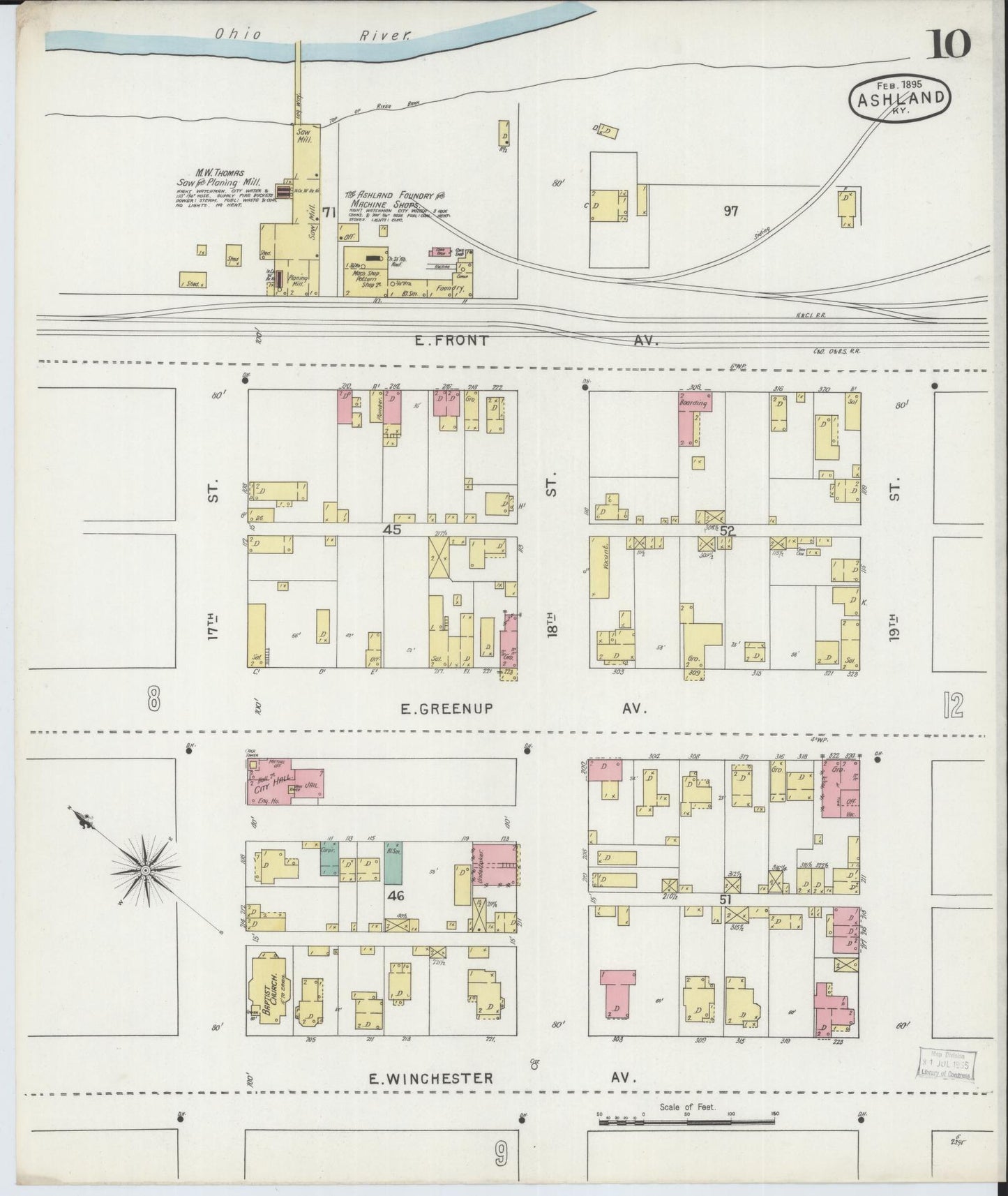 Sanborn Fire Insurance Map from Ashland, Boyd County, Kentucky (1895), Sheet #0010 - Complete Map Set gallery image, historic Sanborn map, vintage wall art, Kentucky Kentucky